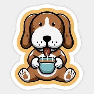 Cute Dog drink hot chocolate Sticker